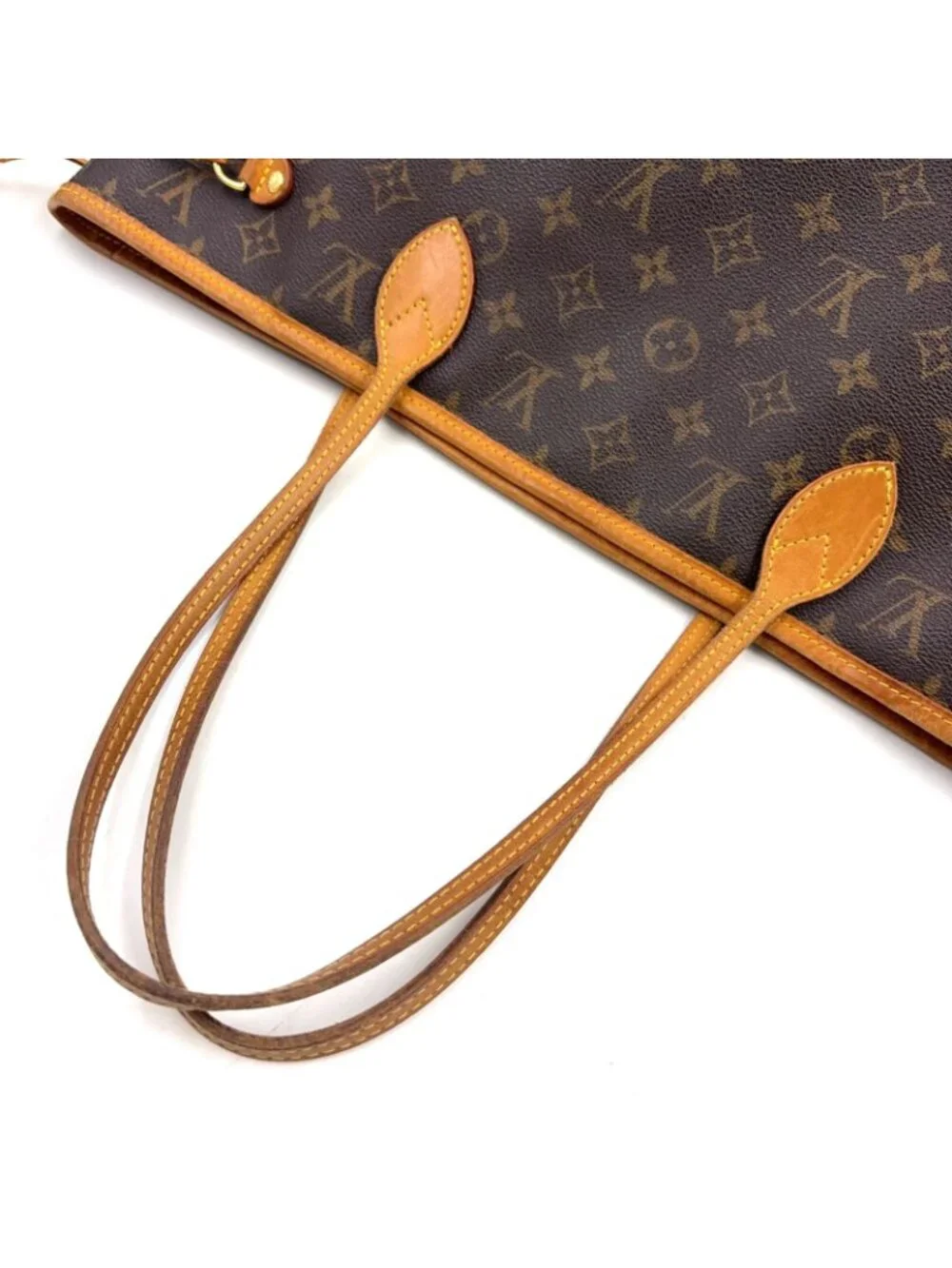 Louis Vuitton Neverfull MM Monogram Leather Brown Tote Gold